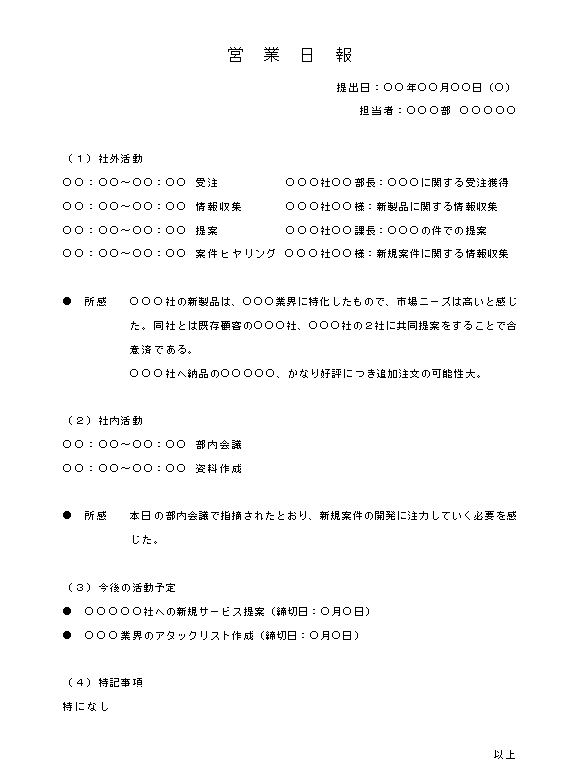 ビジネス文書の書き方 営業日報