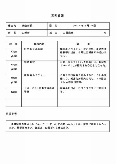 ビジネス文書の書き方 業務日報