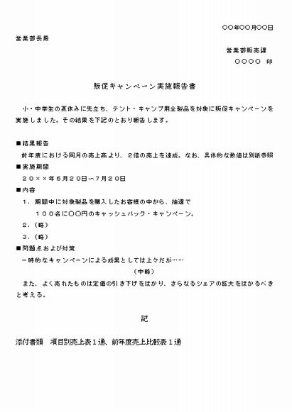 ビジネス文書の書き方 販促キャンペーンの報告