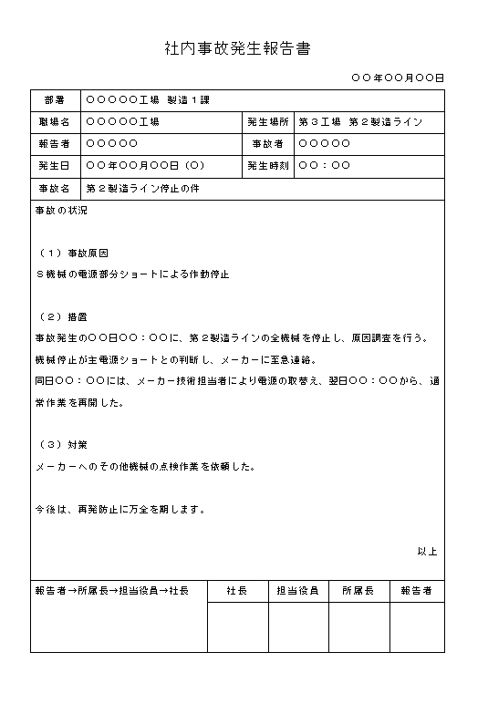 ビジネス文書の書き方 社内事故発生報告